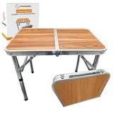 Campingtisch faltbar Höhenverstellbar 26/50/62 cm Camping Tisch klappbar kleines Packmaß 40×30×8 cm mit Netz 60×40 cm ausgeklappt Aluminium MDF 30 kg Traglast 2,5 kg Eigengewicht