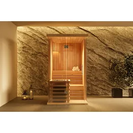 megiw sp. z o.o FinnTherm Innensauna Milla, Sauna mit Glasfront für 2 Personen, Innenmaße: B 105 x T 142 x H 191 cm, Hochwertige Saunaliegen, Vorgefertigte Elemente - Naturbelassen