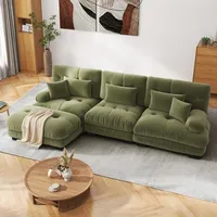 SoarFlash modernes L-förmiges 3-Sitzer-Sofa für Wohnzimmer, Chenille-Stoff, Massivholzrahmen, mit Armlehnen, grün, Maße 145×313 cm