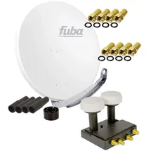 Fuba 4 Teilnehmer Astra Hotbird Digital SAT Anlage DAA 850 W ALU Weiß PremiumX Quad Monoblock LNB 8x F-Stecker 4x Tülle
