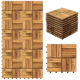 Clanmacy Holzfliesen 1-10 Terrassenfliesen, 11-110 Stück, Akazien-Holz Balkonplatten - 3, 33er Set, 33 St., 30x30cm = 1qm pro Fliese, rutschfest, Stecksystem, langlebig