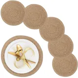 Relaxdays Tischset 6-teilig, für Esstisch, aus Wasserhyazinthe, Platzdecken, runde Telleruntersetzer, Ø 37 cm, Natur