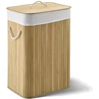 Juskys Bambus Wäschekorb Curly 72 Liter mit Wäschesack und Tragegriffen