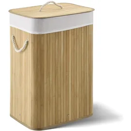 Juskys Bambus Wäschekorb Curly 72 Liter mit Wäschesack und Tragegriffen