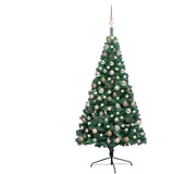 vidaXL Halber Weihnachtsbaum mit LEDs & Kugeln Grün 150 cm