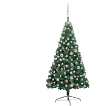 vidaXL Halber Weihnachtsbaum mit LEDs & Kugeln Grün 150 cm
