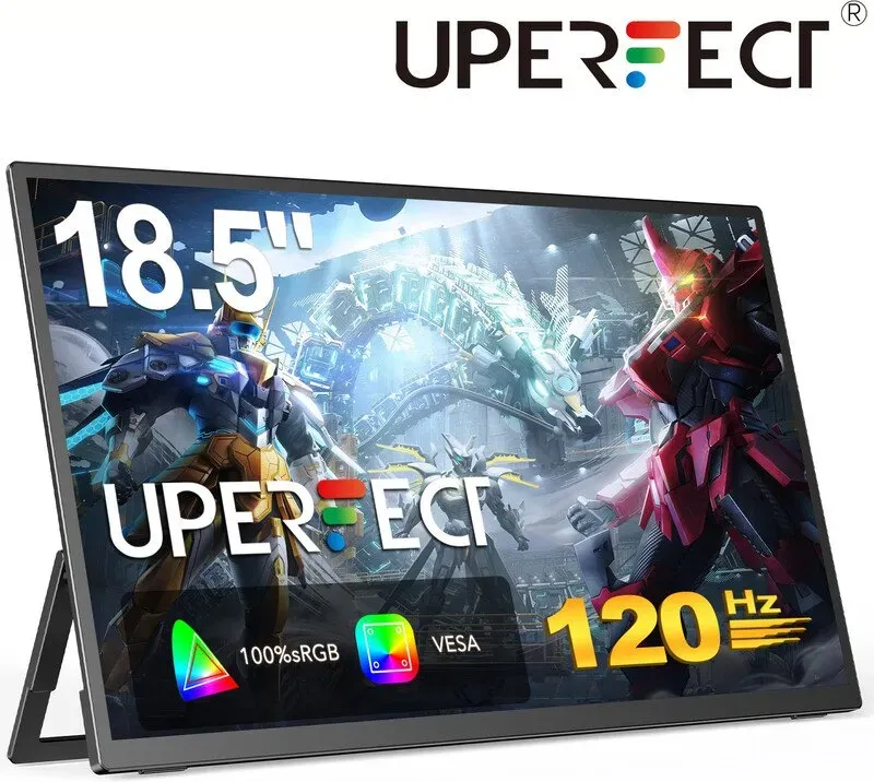 UPERFECT 18,5 Zoll 120 Hz tragbarer Gaming-Monitor mit 1920 x 1080 Full HD mattem IPS-Display, USB-C, Mini-HDMI, für Laptop, PC, Smartphone, PS4/5, Xbox, Raspberry Pi, tragbares Display, VESA-kompatibel