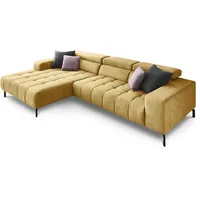 Ecksofa DIE PLANBAR "MP-IN18022 L-Form" Sofas Gr. B/H/T: 321cm x 74cm x 190cm, Chenille, Ottomane links, Kopfteilverstellung, gelb (curry) mit Kopfteilverstellung & Zierkissen, optional Sitztiefenverstellung