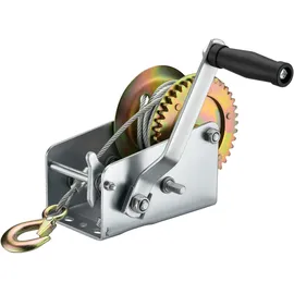 Wiltec Handseilwinde bis 1100kg Übersetzung 4:1 8:1 170x175x240mm, Winde mit 8m Drahtseil, Seilwinde handbetrieben, Handseilzug effizient, Forstseilwinde