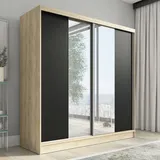 mebloland Schwebetürenschrank, 2-türig Schrank mit Spiegel DUO 200 (Weiß, Schwarz, Somona)