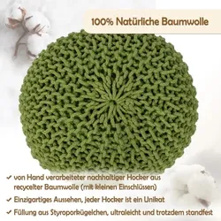 Amagohome Sitzpouf Strickhocker Pouf Ø45 H30cm Bodenkissen Indoor Baumwolle nachhaltig recycelt : grün