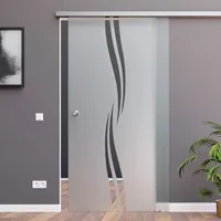 AMOD BM2-900-KNAUF-AS: Schiebetürsystem ESG 900x2050x8mm Dekor M2, Siebdruck; Schienensystem ALU SlimLine SoftStop Knaufmuschel