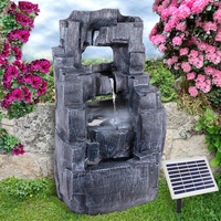 Solar Gartenbrunnen Brunnen Zierbrunnen Zimmerbrunnen Springbrunnen Brunnen mit LED-Licht, Wasserfall Wasserspiel für Garten (Solarbrunnen Wasserfall mit Led-licht)