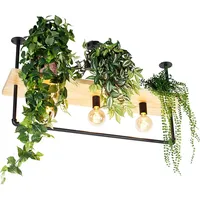 QAZQA - Industrielle Deckenleuchte schwarz mit Holz 3-Licht -