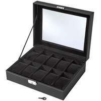 Tectake Uhrenbox Uhrenbox mit 10 Fächern inkl. Schlüssel schwarz