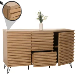 Sideboard MCW-M49, Schrank Kommode Highboard, 3D-Design Staufächer, MDF Metall 85x142x44cm ~ natur