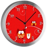 CreaDesign Funkwanduhr Funkuhr, Kinder Wanduhr, Kinderuhr, Kinderzimmer Eule rot (geräuscharmes Uhrwerk) rot