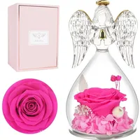 luxuskollektion Engelfigur Ewige Rose Glaskuppel Schutzengel Geschenk Mutter Hotpink