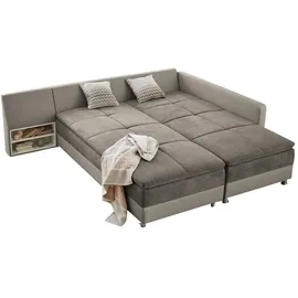 luma-home Eckcouch Kunstleder 4-Sitzer Graubraun/Beige