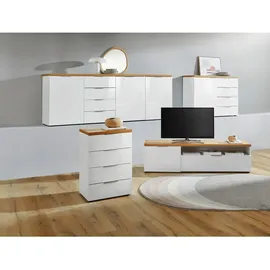 XORA Sideboard, Weiß Hochglanz, Metall, 4 Fächer, 4 Schubladen, 240x43x89 cm, Beimöbel erhältlich, Schlafzimmer, Schlafzimmer Kommoden,