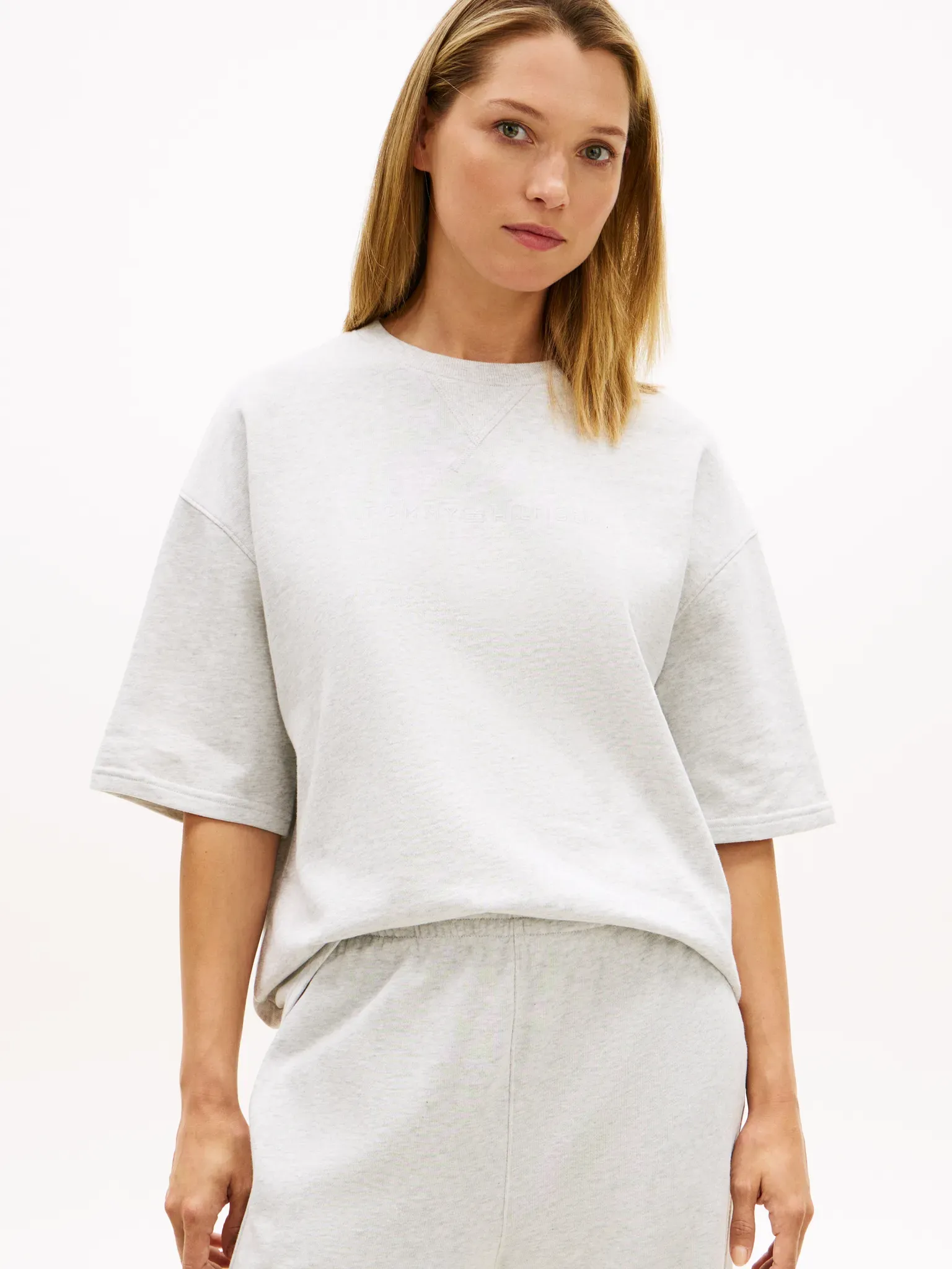 T-Shirt, Damen, Gr. XXXL (50/52), warm ice grau heather, Obermaterial: 82% Baumwolle, 18% Polyester, TOMMY HILFIGER UNDERWEAR, meliert, normal normal, Rundhals, Shirts T-Shirt, Essential Lounge-T-Shirt mit Logo-Stickerei