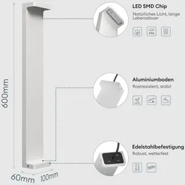 doporro Wegeleuchte Aluminium Edelstahl 10x6x60cm 6W weiß