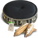 Livasia Meditationskissen mit Thaiseide - Ø 45x15cm - Yogakissen mit Kapok, Pouf, Bodenkissen für Yoga und Zen Meditation, Sitzkissen für Garten und Balkon, Zafukissen (Schwarz/Elefanten Seide)