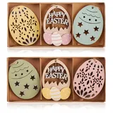 COM-FOUR 6X Dekoaufhänger Ostern - Osterschmuck aus Holz zum Aufhängen - Holzaufhänger Osterei für den Osterstrauß (6 Stück - Ostereier)