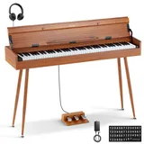 Eastar EUP-100 Digital Piano 88 Tasten mit gewichteter Klaviatur, E-Piano in voller Größe für Anfänger, mit Kopfhörer, Notenaufklebern, 3 Pedalen, kabelloser Verbindung&MIDI – Retro-Holzfarbe