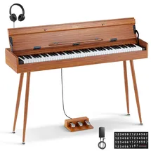 Eastar EUP-100 Digital Piano 88 Tasten mit gewichteter Klaviatur, E-Piano in voller Größe für Anfänger, mit Kopfhörer, Notenaufklebern, 3 Pedalen, kabelloser Verbindung&MIDI – Retro-Holzfarbe