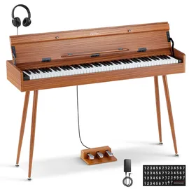 Eastar EUP-100 Digital Piano 88 Tasten mit gewichteter Klaviatur, E-Piano in voller Größe für Anfänger, mit Kopfhörer, Notenaufklebern, 3 Pedalen, kabelloser Verbindung&MIDI – Retro-Holzfarbe