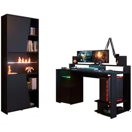Parisot Jugendzimmer-Set Gaming, (in matt schwarz, 2-tlg., mit Gaming Schreibtisch und Schrank), inklusive LED Beleuchtung