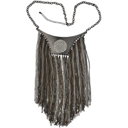 Steuer Modeschmuck Kette Metal tricolor silber/hämatit/goldfarben,Anhänger Strass steine