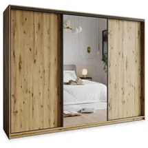 masseno Schwebetürenschrank TAVI 250 x 205 x 60 cm Eiche Artisan/Schwarz