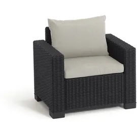 ALLIBERT California Lounge Set 3-teilig – Anthrazit Sessel mit Tisch und Kissen in Sand | Wetterfeste Gartenmöbel