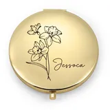 Giftider Personalisierter Schminkspiegel Vergrößerungsspiegel Reisespiegel mit gravierter Geburtstagsblume Taschenspiegel Hochzeitstag Valentinstag Frauen und Mädchen (Gold)