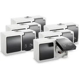 greate Schuko-Steckdose 6x Aufputz Grau