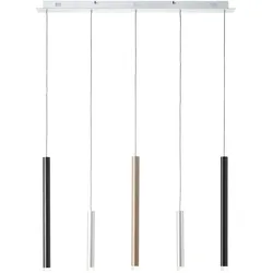 BRILLIANT Pendelleuchte "Cembalo", schwarz (alu, schwarz, braun), H: 120cm, Lampen, LED Hängelampe 5flg alu/schwarz/braun, Designerlampe
