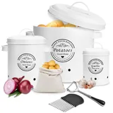 TAVADA Kartoffel Aufbewahrungsbox 3er Set,Zwiebeltopf und Knoblauchtopf Belüftet Vorratsbehälter Set,Zwiebel Aufbewahrung,Aufbewahrung Kartoffeln Zwiebeln Knoblauch Aufbewahrung(weißer)