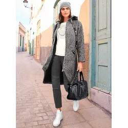 Wintermantel HEINE, Damen, Gr. 42, schwarz (schwarz, ecru, meliert), 100% Polyester, Mäntel
