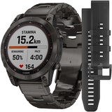 Garmin Fenix 7 Sapphire Solar Schiefergraues DLC-Titan mit schiefergrauem Armband aus DLC-Titan mit Schlitzen