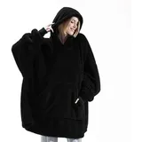 Kapuzendecke für Erwachsene, Fleecedecke mit Ärmeln für Damen und Herren, Kapuzendecke mit Ärmeln, tragbare Taschen, Winter-TV-Sofadecke, 95 x 85 cm,