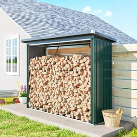Outsunny Kaminholzregal Außen Stahl 213 x 66,5 x 150 cm Grün