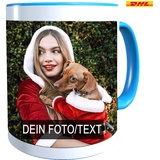 Tasse mit Foto/Text Bedrucken Lassen Fototasse Personalisieren (Blau)