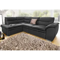 Ecksofa COTTA "Leandra L-Form" Sofas Gr. B/H/T: 250cm x 88cm x 90cm, NaturLEDER, Ottomane links, mit Bettfunktion-mit Bettkasten, schwarz wahlweise mit Bettfunktion und Bettkasten