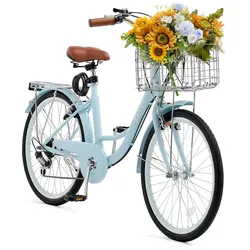 VEVOR Cruiser Fahrrad Beach Fahrrad mit Korb 66cm Reifen 7 Gang Einstellbar Blau