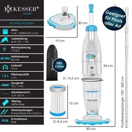 Kesser Poolsauger 15000 l inkl. 1 x 2,0 Ah