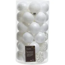Decoris 37 Weihnachtskugeln 6cm Kunststoff Christbaumkugeln Christbaumschmuck weiß