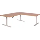 MCW Eck-Schreibtisch MCW-D40, Computertisch elektrisch höhenverstellbar 178x178cm 84kg MVG ~ hellbraun, weiß