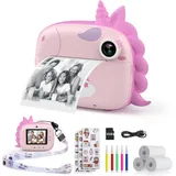 HiMont Kinderkamera Sofortbildkamera, Digitalkamera für Kinder mit Druckpapier & 32G TF Karte, VideoKamera mit farbigen Stiften & Lustige Accessoires, Geschenk für Kinder 3-14 Jahren (Rosa)